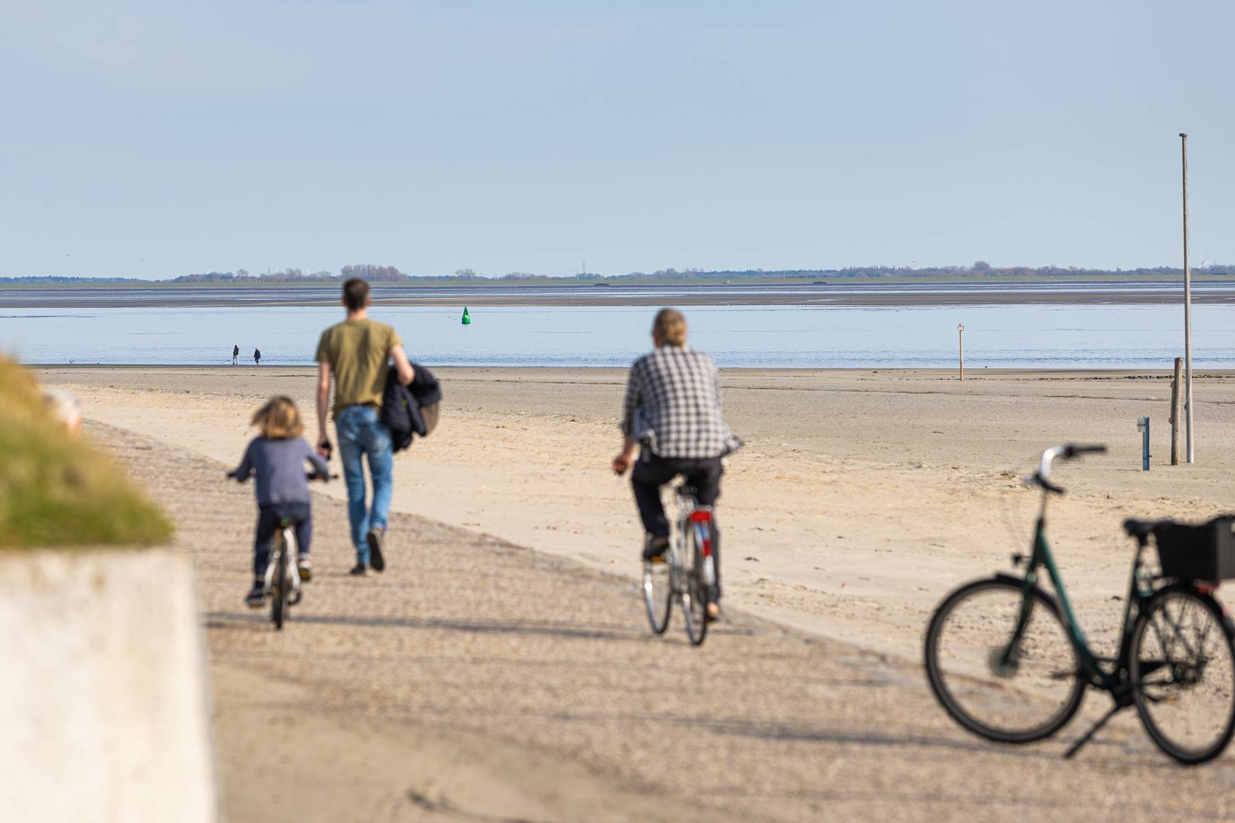 Gruppe auf Radtour am Deich an der Nordsee